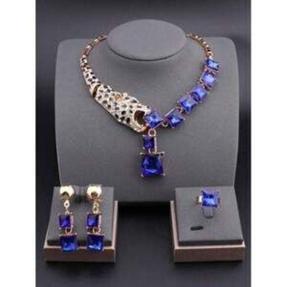 Jewelry - 1set Blue Crystal Leopard Necklace Earrings And Ring S Gift Dainty